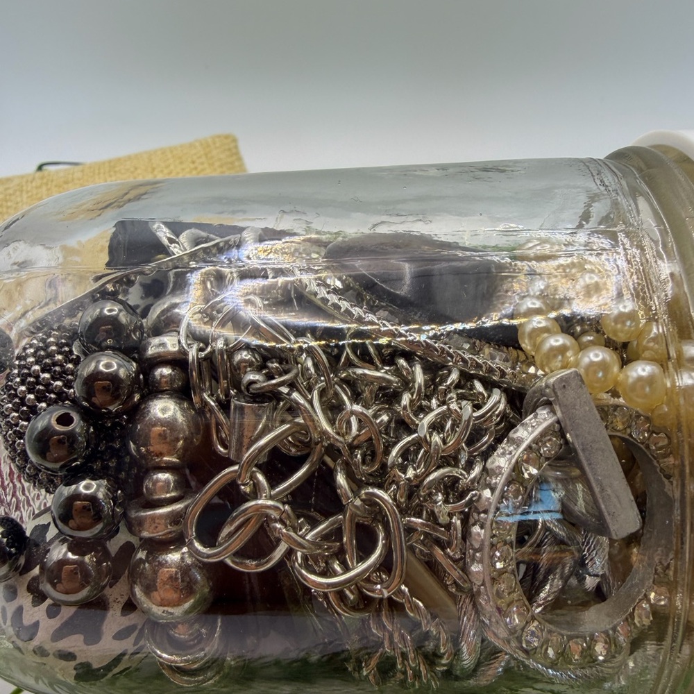 Jewelry Jar with Pearls, Rhinestones, Wearables & Animal 🦓 Prints Beads jar #9